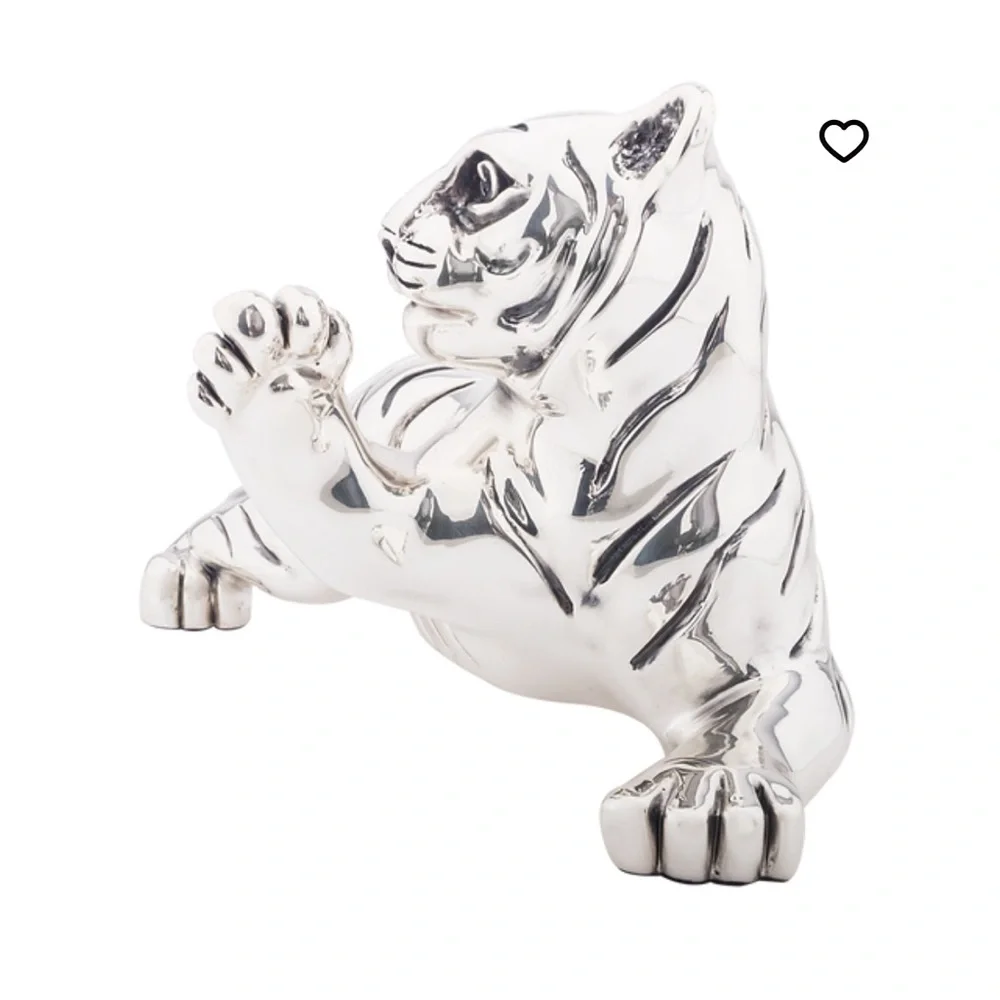 Official D’Argenta Silver Bengal Tiger Cub Statue artist Ricardo del Rio.mint